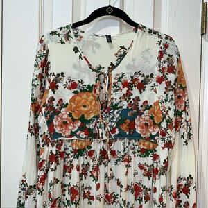 Lance Cade Floral Tie Maxi Dress Sz Small Boho Peasant Cottagecore Romantic